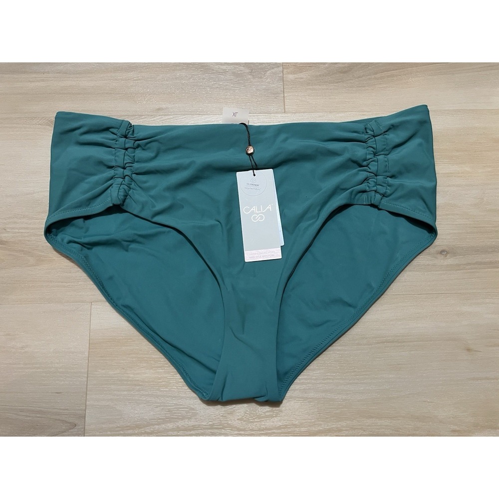 NWT Calia Carrie Underwood Swim Bikini Bottom Ruched Side Jungle Green XL Teal